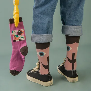 Toamna și iarna nou design pentru femei șosete, abstract model fata, cupluri ciorapi, femei creative șosete