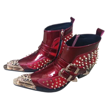 Primavara Barbati cizme Roșii Nit Sfat cizme din Piele Model Social de contact Crește Show piele cu toc înalt cizme Barbati