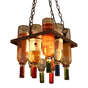 Vintage Retro Loft Sticla De Vin Fier Candelabre American Creative Bara De Fier Hanglamp Magazin Cafe-Bar-Corp De Iluminat