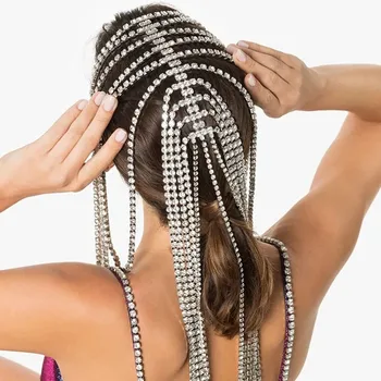 2021 Lux Stras Scurt Ciucure Bob Bentita Mesa Bijuterii pentru Femei, articole pentru acoperirea capului Bling Cristal Ciucure Lung Păr Lanț Hairb