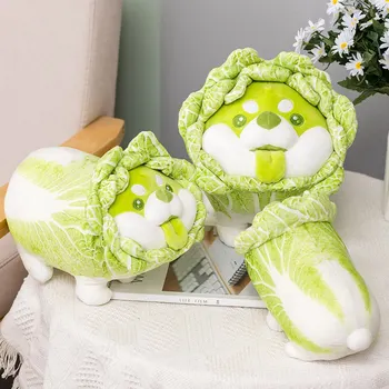 22cm-55cm Drăguț, Albă și Verde, Varză Chinezească Câine Jucărie de Pluș Moale Desene animate Legume Umplute Papusa Pernă Confortabilă Cadouri