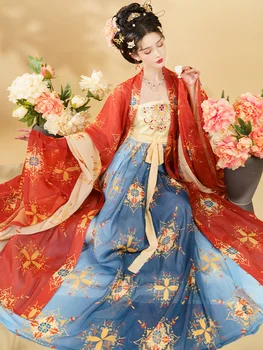 Original Antic Kimono Roșu Hanfu Rochii Dinastiei Tang Broderie Stil Chinezesc Tradițional De Dans Popular Cosplay Costum De Epocă