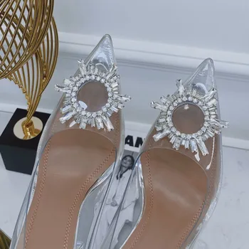 Stras Tocuri inalte Femei Stilet Tocuri 2022 Noi Cristal Transparent francez a Subliniat Singură Pantofi Nunta, Pantofi de Femei