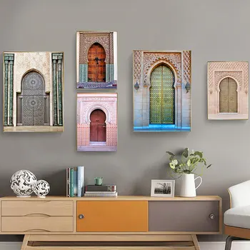Nordic Poster De Epocă Maroc Ușă Stil Canvas Modern Clădire Plină De Culoare Pictura Arta De Imprimare Poza Perete Living Decor Acasă