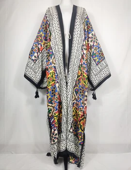 Supradimensionat Musulmane Africane Imprimat Cu Maneci Lungi Caftan Kimono Pentru Femei Sexy Bikini Plaja Acoperi Cardigan Pentru Vacanță