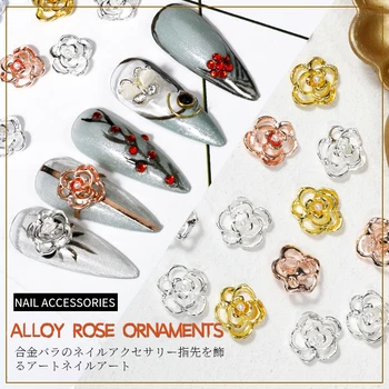 Noi Nail Art 3D Aliaj Rose Floare Bijuterii de Aur și Argint HollowDIYnail Arta Japoneză de Bijuterii Decorarea Unghiilor Instrumente en-Gros la Cald