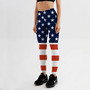 Qickitout Stil de Vara Femei Jambiere de Fitness Jambiere Steagul American Star&Benzi Imprimate de Înaltă Talie Jambiere Pantaloni de Antrenament S-4XL