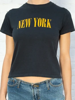 Vintage Scrisoare de Imprimare Slim T-shirt Femei Vara Streetwear Gât Rotund cu Maneci Scurte T-shirt de sex Feminin Retro Clasic de Bumbac Topuri 2022