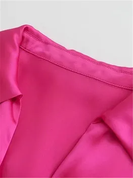 TRAF 2022 Roz Rochie din Satin Femeie Taie Rochie Mini cu Guler cu Maneci Lungi Scurte Rochii de Moda pentru Femei Înnodate Elegant Rochie de Noapte