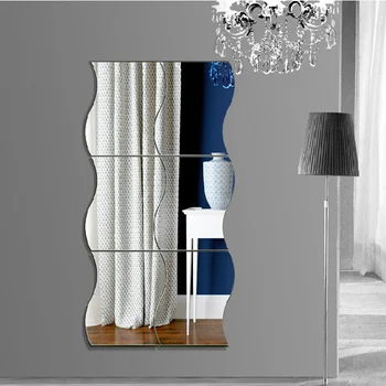 6pcs 3D Val Pătrat Adeziv Decalcomanii de Formă de Undă Oglindă Autocolante de Perete pentru Camera de zi DIY Oglindă pictura Murala de Perete de Artă Modernă Decor Acasă