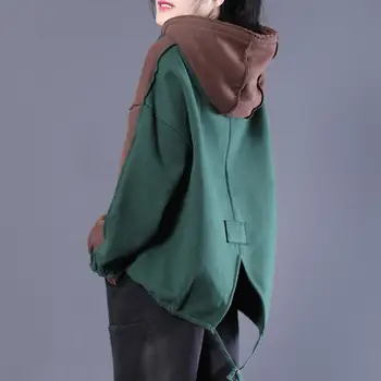 Womail Jachete de Moda pentru Femei Mozaic de Toamnă, Pulovere Femei de Cauzalitate Liber cu Gluga Stil coreean Student Hanorac E269