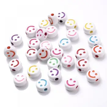 50-500Pcs Mixte Față Zâmbitoare Margele Acrilice Rotunde Plate Scrisoare Vrac Accesorii Margele Pentru Bijuterii DIY Brățară Colier