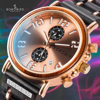 Relojes hombre BOBOBIRD Top Brand de Lux Barbati Ceas din Lemn rezistent la apă, Cronograf Ceasuri de mana cu o Cutie-Cadou zegarek meski L-S26
