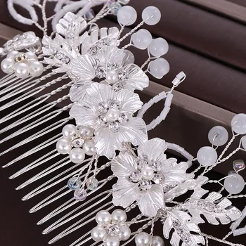 Manual de perle de cristal margele rochie de mireasă floare stras nunta mare pieptene de par clip pentru femei accesorii de par
