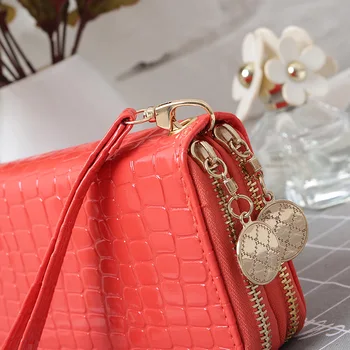 Femei portofel de Lux Double Zip geanta sac femme cartera mujer sac de Bani 2019 portefeuille damski femme de brevete din piele veritabilă