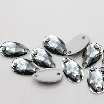 100buc 10.5*18mm Black Diamond Rășină Coase pe Pietre Waterdrop Argint Flatback pietre de Cusut 2 gauri Pentru Rochie Decor