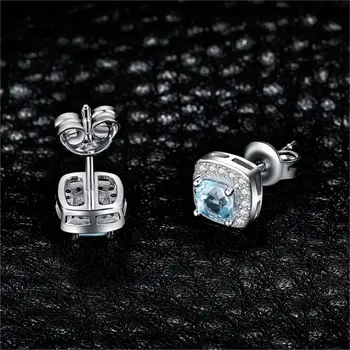 JewelryPalace Pernite Naturale Sky Blue Topaz Argint 925 Cercei Halo Pietre Semipretioase Cercei Stud Pentru Femei Bijuterii