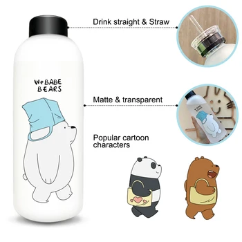 1000ml Drăguț Urs Panda Sticle de Apa Cana cu Pai Transparent de Desene animate Drăguț Sticla de Apa Drinkware Mată Cupa de Proteine Agitator