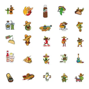 50PCS Stil Mexican Alimente Autocolante de Vinil de Desene animate Drăguț Chitara Pizza Rulou de Pui Autocolant Decal pentru DIY Laptop Moto Depozitare Frigider