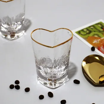 Drăguț Margine De Aur Inima Apă Lapte Cana Cana De Cafea Din Sticlă Transparentă Cu Ciocanul Mic Dejun Dragoste Piersic Cupa Mat Kawaii Drinkware Cadou