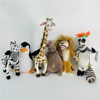 20-35CM 6 Stiluri Madagascar Jucării de Pluș Umplute Moale Animale de Păpuși Girafa Hippo Leu Pinguin Zebra Lemuri Figura Cadou pentru Copii