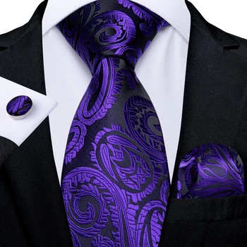 De lux Violet Blue Paisley Floral pentru Bărbați Cravate de Mătase Butoni 8cm Nunta de Moda Gât Cravată o Batistă Set Cadou Pentru Barbati en-Gros