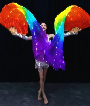 Belly Dance Fan Matase LED Rainbow Dans Timp Ventilator de Performanță elemente de Recuzită de Belly Dance Dans Chinezesc LED-uri de Iluminat cu Ventilator cu Baterie