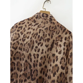 YENKYE Vara Femei Sexy Leopard Bluza Camasa Maneca Lunga Guler Rever Doamnelor Tricouri Streetwear Blusas