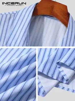 INCERUN Topuri 2022 Nou Frumos Bărbați cu Guler Stripe Tricouri Casual de Vara Fierbinte de Vânzare cu Dungi Rever Mâneci Butoane Bluza S-5XL