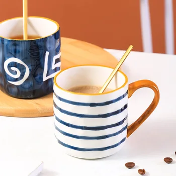 Casă de creație Ceramică Lapte Cani de Cafea cu Capac Lingura de Portelan Tacamuri Reutilizabile Călătorie Ceai Apă Cupe de Vin de Butuc Drinkware
