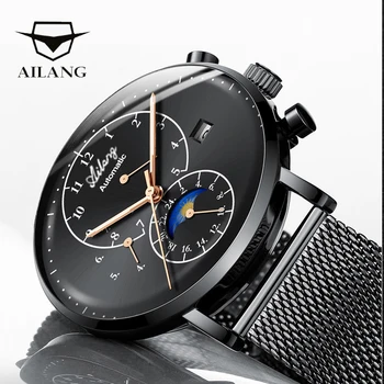 AILANG Top brand de lux Safir de sticlă ceasuri bărbătești lichidare automată bucla de ceasuri de viteze caz, din Oțel curea de metal ceas diver om