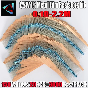1/2W 1% 150values 122values x20pcs=3000buc&2420pcs 0.1 R~2.2 M 1% Metal Film Rezistor Asortate Kit