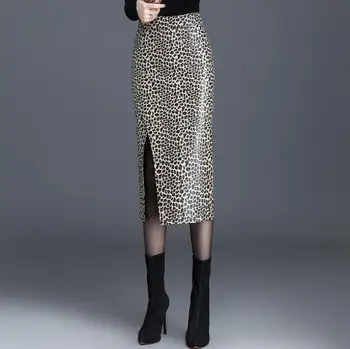 Femei Sexy Leopard Din Piele, Fuste De Moda Split Secțiunea Lung Fusta Feminin Talie Mare Pachet Șold Fusta Eleganta Maxi Saias K1358