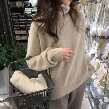 Guler pulover de cașmir femei toamna iarna nou languroasă vânt leneș liber de tricotat pulover coreea ediție în afara purta thi