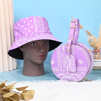 2022 Vara Cumpărături Doamna Crossbody Caju Floare Pungă Și Genți de mână de Moda pentru Femei PU Mici, Rotunde Bandană Sac Cu Pălărie Găleată