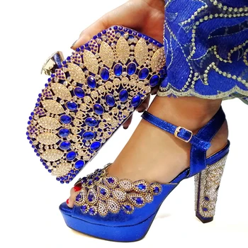 Mai nou Design de Potrivire Pantofi si Genti pentru Nunti Africane din Africa de Pantofi și Sac Set pentru Petrecere La Femei Albastru Italia Sac de Pantofi Set