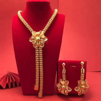 24K Aur din Dubai Culoare Seturi de Bijuterii Pentru Femei Africane India Petrecere de Nunta Colier Pandantiv Cercei Set Bijuterii Cadouri de Logodna