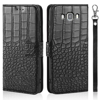 De lux Flip case pentru Samsung Galaxy J7 2016 J710F J710 J710H Acoperi Textura de Crocodil Piele de Design de Carte de Telefon Coque Capa Cu