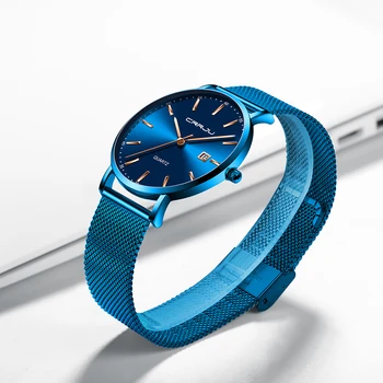 Reloj hombre CRRJU Top Brand de Lux Albastru Impermeabil Ceasuri Slim Elegant Data Casual Cuarț Ceas Barbati Sport ochiurilor de Plasă Curea Ceas