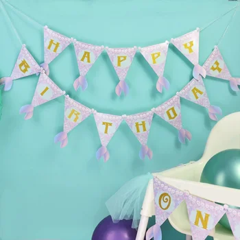 1Set Sirena Tema Birthday Party Banner Happy Birthday Sirena Hârtie Ghirlanda Copii Favoarea Agățat Decor Copil de Dus Provizii