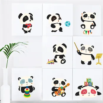 Lovely panda bambus chitara înălțime măsură de autocolante de perete pentru camere de copii animale grafic de creștere decalcomanii de perete comutator de artă murală