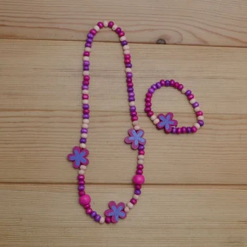 TopHanqi Fete Minunate Seturi de Bijuterii Margele din Lemn-Forma de Floare Colier Bratara Set Pentru Copii Petrecere de Ziua pentru Copii Bijuterii Cadou