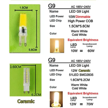 10buc 5w~12w Estompat COB LED G9 220V Înlocuiți 30~70W cu halogen SMD2835 LED lumină bec Led G9 lampă de Cristal Lampara Bombilla Fiolă