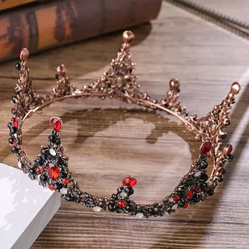 Regina Diademă Vintage Cristal Negru Metal Diademe Stras de Cristal Roșu Cerc Complet coroana de bijuterii de Mireasa de la Nunta Accesorii de Par