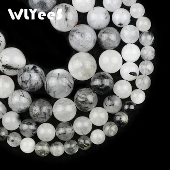 WLYeeS Naturală Netedă Negru Rutilated Cuarț Piatra de Cristal 6 8 10 12mm Rotund Margele Vrac pentru femei Bijuterii Bratari Face DIY