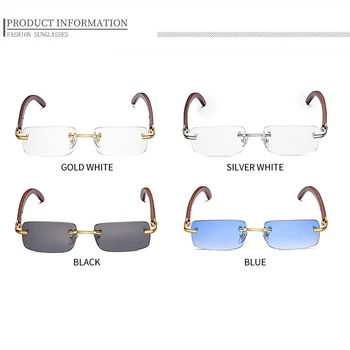 CATERSIDE fără ramă Dreptunghiulară ochelari de Soare Barbati Femei 2021 Moda de Aur din Lemn, Ochelari de Soare Punk Pătrat de Brand Designer de Ochelari UV400