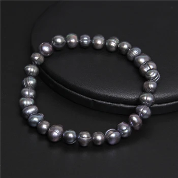 7-8 Baroc de apă Dulce Black Pearl Brățară Veritabile Perle Naturale Margele Bratari Elastice Lanț pentru Femei, Bărbați Bijuterii Fine Cadou