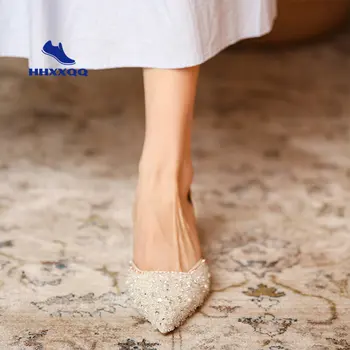 Primăvara Nou Cristal de Diamant Pantofi cu toc pentru Femei Pompa de Sandale Subliniat Toe cu toc Low Mid-Pantofi cu toc Gol Superficial Gura