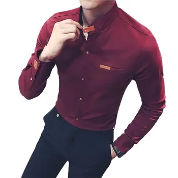 New Slim Fit Culoare Solidă pentru Bărbați Tricouri Maneca Lunga Europene și Americane de Moda Stand Guler Camasa pentru barbati camisa masculina