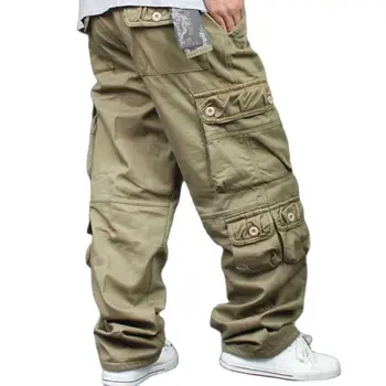 Căptușeală Lână cald Cargo Pantaloni pentru Barbati Casual de Bumbac largi Largi Drepte Buzunarul de la Pantaloni Hip Hop Streetwear Jogging Pantaloni